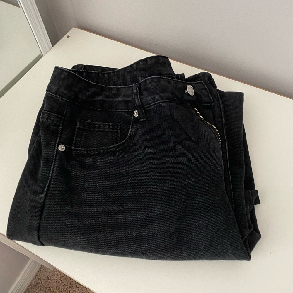 high waisted straight leg ripped jeans